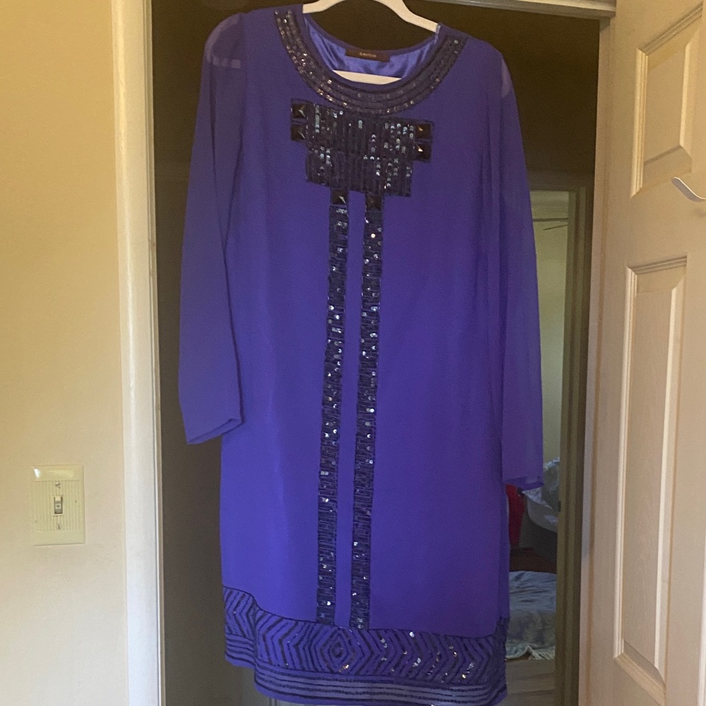 Savior Embellished Purple Long Sleeve Shift Dress